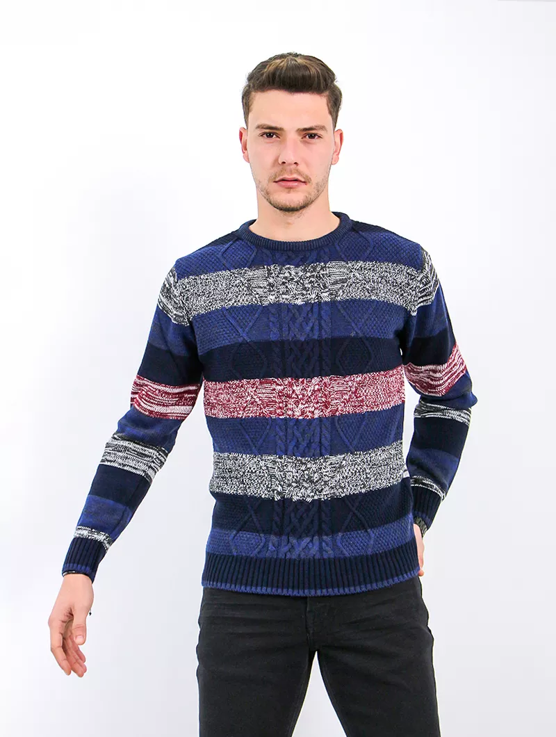 Pull col rond motif jacquard